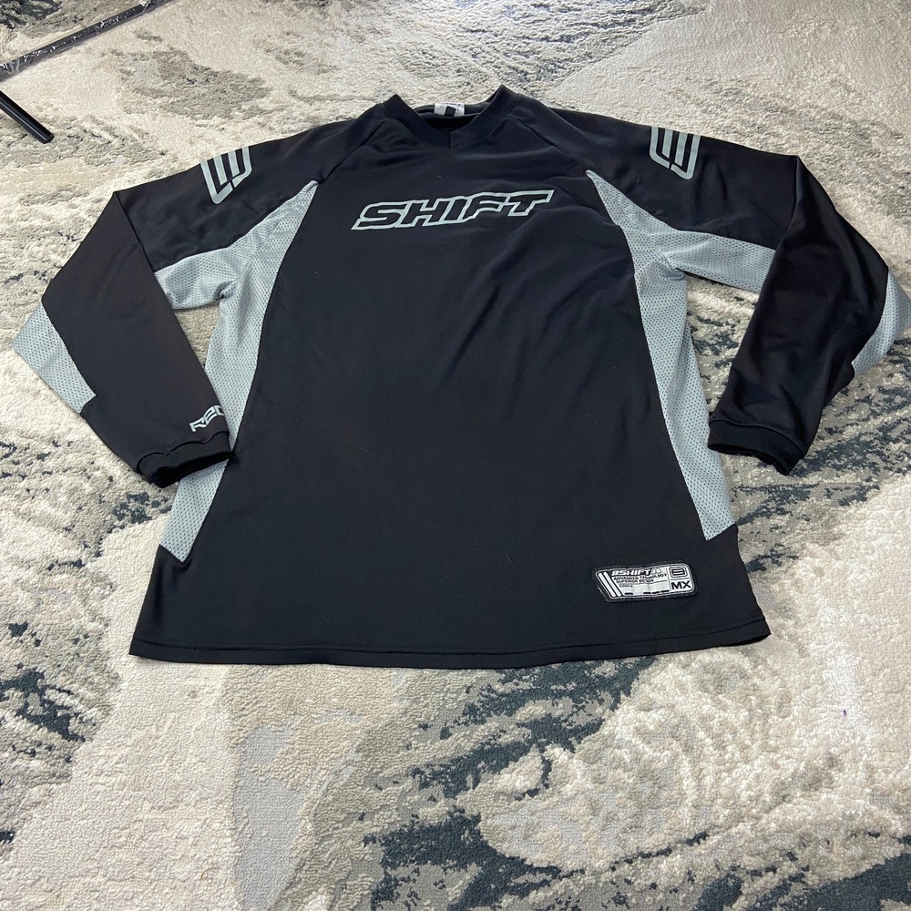 Vintage Y2K Shift Motocross Jersey Sz M Black Gray Spellout Logo Long Sleeve